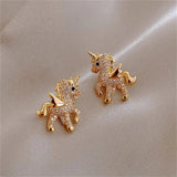 Flying Horse Wings Jewelry Set Earrings Necklace for Women Girls Cute Animal - Gemstone Gold