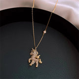 Flying Horse Wings Jewelry Set Earrings Necklace for Women Girls Cute Animal - Gemstone Gold