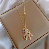 Flying Horse Wings Jewelry Set Earrings Necklace for Women Girls Cute Animal - Gemstone Gold