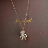 Flying Horse Wings Jewelry Set Earrings Necklace for Women Girls Cute Animal - Gemstone Gold
