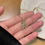 Flying Horse Wings Jewelry Set Earrings Necklace for Women Girls Cute Animal - Gemstone Gold