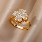 Four Leaf Clover Spinner Ring For Women Wedding Jewelry Gift - Gemstone Gold