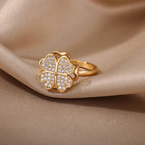 Four Leaf Clover Spinner Ring For Women Wedding Jewelry Gift - Gemstone Gold