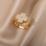 Four Leaf Clover Spinner Ring For Women Wedding Jewelry Gift - Gemstone Gold