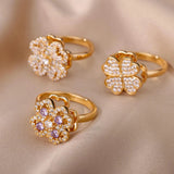 Four Leaf Clover Spinner Ring For Women Wedding Jewelry Gift - Gemstone Gold