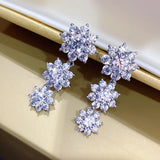 Full White Sapphire Gemstone Stud Earrings Women's Ear Piercing Jewelry - Gemstone Gold