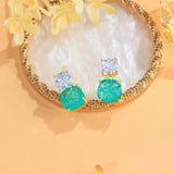 Green Broken Ice Tourmaline Drop Earrings for Women Party Jewelry - Gemstone Gold