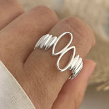 Handmade Round Line Ring Silver Ring for Women Couple Party Jewelry Gift - Gemstone Gold