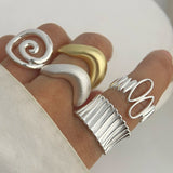 Handmade Round Line Ring Silver Ring for Women Couple Party Jewelry Gift - Gemstone Gold