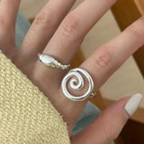 Handmade Round Line Ring Silver Ring for Women Couple Party Jewelry Gift - Gemstone Gold