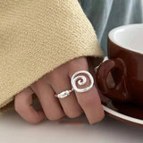Handmade Round Line Ring Silver Ring for Women Couple Party Jewelry Gift - Gemstone Gold