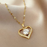 Heart Pendant Gold Chain Necklace for women Female Necklaces Jewelry for Girl - Gemstone Gold