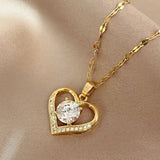 Heart Pendant Gold Chain Necklace for women Female Necklaces Jewelry for Girl - Gemstone Gold