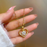 Heart Pendant Gold Chain Necklace for women Female Necklaces Jewelry for Girl - Gemstone Gold