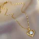 Heart Pendant Gold Chain Necklace for women Female Necklaces Jewelry for Girl - Gemstone Gold