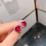 Heart Ruby Gemstone Jewelry Set Women Pendant Necklace Earrings Ring - Genuine - Gemstone