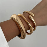 Hip Hop Metal Cuff Bangles Punk Gold Spring Bracelet For Women Jewelry - Gemstone Gold