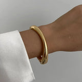 Hip Hop Metal Cuff Bangles Punk Gold Spring Bracelet For Women Jewelry - Gemstone Gold