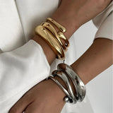 Hip Hop Metal Cuff Bangles Punk Gold Spring Bracelet For Women Jewelry - Gemstone Gold