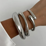 Hip Hop Metal Cuff Bangles Punk Gold Spring Bracelet For Women Jewelry - Gemstone Gold