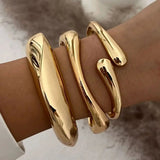 Hip Hop Metal Cuff Bangles Punk Gold Spring Bracelet For Women Jewelry - Gemstone Gold
