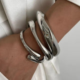 Hip Hop Metal Cuff Bangles Punk Gold Spring Bracelet For Women Jewelry - Gemstone Gold