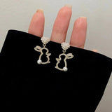 Hollow Animal Rabbit Drop Earrings for Women Pearl Heart Party Jewelry - Gemstone Gold