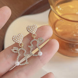 Hollow Animal Rabbit Drop Earrings for Women Pearl Heart Party Jewelry - Gemstone Gold