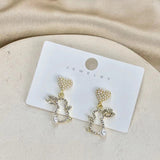 Hollow Animal Rabbit Drop Earrings for Women Pearl Heart Party Jewelry - Gemstone Gold