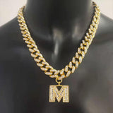 Initial Pendant Letter Necklace Stainless Steel for Women Link Chain - Genuine - Gemstone