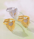 Inlaid Heart Zircon Ring Shiny 18k Gold Adjustable For Women Jewelry - Gemstone Gold