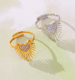 Inlaid Heart Zircon Ring Shiny 18k Gold Adjustable For Women Jewelry - Gemstone Gold