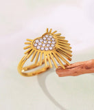 Inlaid Heart Zircon Ring Shiny 18k Gold Adjustable For Women Jewelry - Gemstone Gold