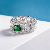 Inlaid Rectangle Green Zircon Ring for Women Wedding Jewelry - Genuine - Gemstone