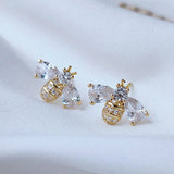 Insect Bee Zircon Stud Earrings for Women Animal Crystal Earrings Jewelry - Gemstone Gold