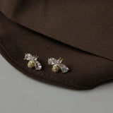 Insect Bee Zircon Stud Earrings for Women Animal Crystal Earrings Jewelry - Gemstone Gold