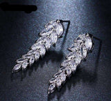 Leaf Pendant Earrings AAA Cubic Zircon Women's Wedding Party Jewelry Gift - Genuine - Gemstone