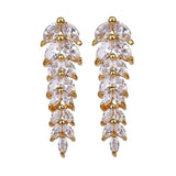 Leaf Pendant Earrings AAA Cubic Zircon Women's Wedding Party Jewelry Gift - Genuine - Gemstone