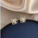 Light Zircon Stud Earrings Simple Cross Hollow Wedding Party Jewellery Women - Gemstone Gold