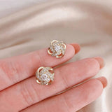 Light Zircon Stud Earrings Simple Cross Hollow Wedding Party Jewellery Women - Gemstone Gold