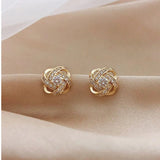 Light Zircon Stud Earrings Simple Cross Hollow Wedding Party Jewellery Women - Gemstone Gold