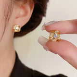 Light Zircon Stud Earrings Simple Cross Hollow Wedding Party Jewellery Women - Gemstone Gold