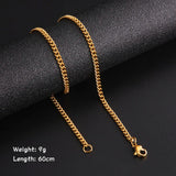 Long Box Chain Necklace 60cm Men Black Gold Women Punk Jewelry - Gemstone Gold