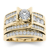 Luxury 14K Engagement Ring Set Zircon Yellow Gold for Women Jewelry - Genuine - Gemstone