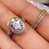 Luxury 3Pcs 14K Gold Ring Set for Women Zircon Wedding Jewelry - Genuine - Gemstone