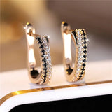 Luxury Black Zircon Stone Hoop Earrings Charm Gold Wedding Jewelry For Women - Gemstone Gold