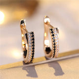 Luxury Black Zircon Stone Hoop Earrings Charm Gold Wedding Jewelry For Women - Gemstone Gold