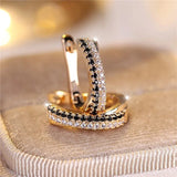 Luxury Black Zircon Stone Hoop Earrings Charm Gold Wedding Jewelry For Women - Gemstone Gold