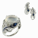 Luxury BLue Sapphire Jewelry Set Ring Earrings For Women Wedding Jewelry - Genuine - Gemstone