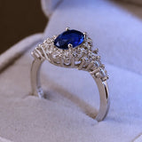 Luxury Dark Blue Ring Finger Engagement Party Jewelry For Bride Women - Gemstone Gold